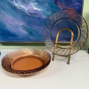 Set of 4 Fortecrisa Mexico Pink Swirl Salad Bowls 8.25” Shallow Dishes Plates